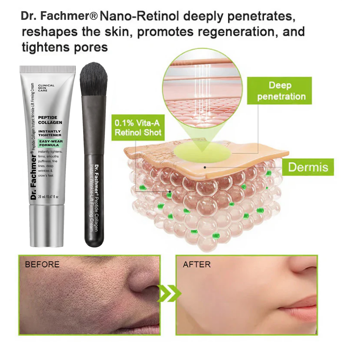Dr. Fachmer®👩‍⚕️ Peptide Collagen INSTANT TIGHTENING + PEPTIDE FIRMING CARE, Instantly smooths puffiness and lines while supporting firmer skin with continued use