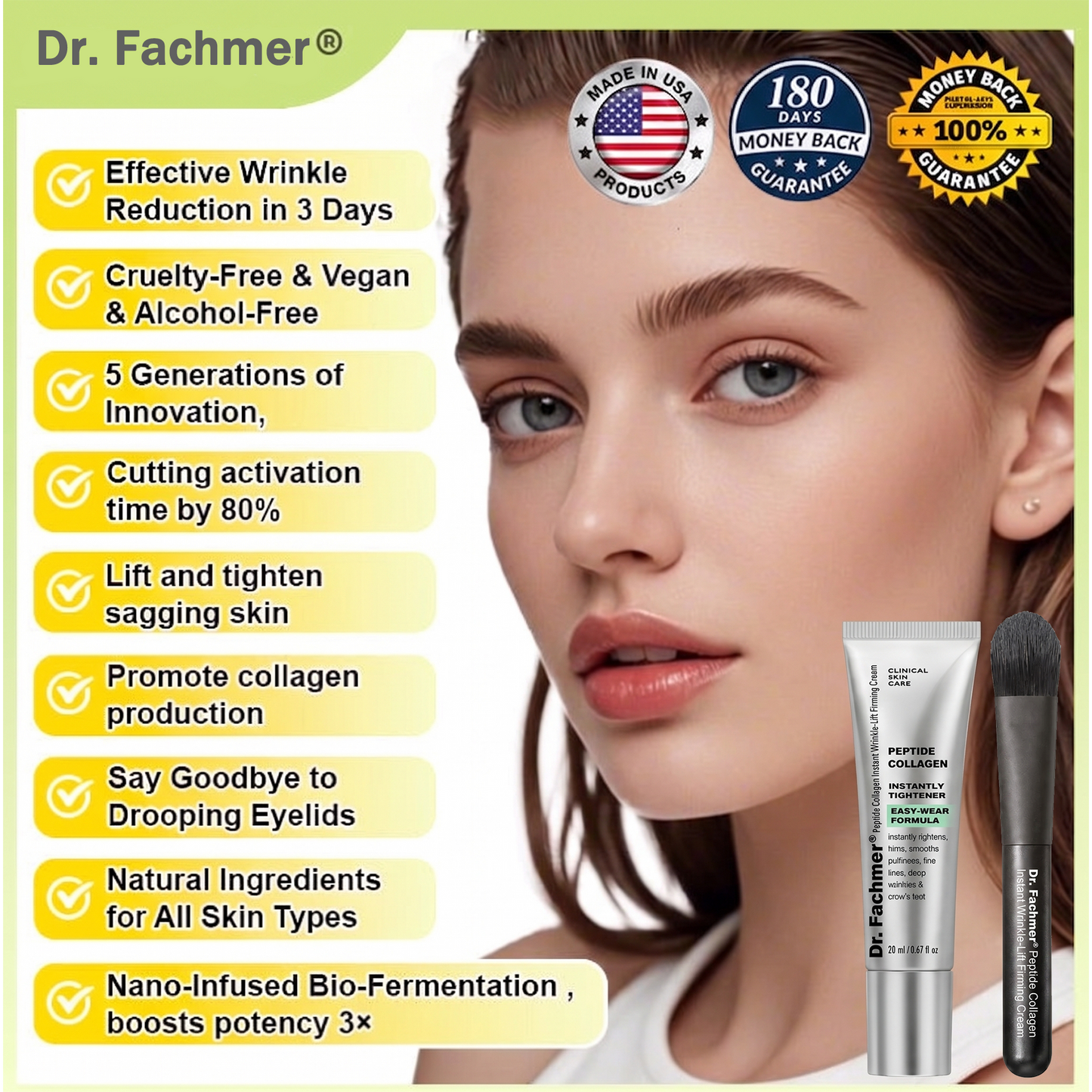 Dr. Fachmer®👩‍⚕️ Peptide Collagen INSTANT TIGHTENING + PEPTIDE FIRMING CARE, Instantly smooths puffiness and lines while supporting firmer skin with continued use