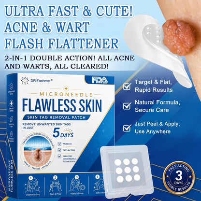 ✅ DR.Fachmer® 2-in-1 Microneedle & Hydrocolloid Patch | Raised Moles,Acne,  Flat Warts & Skin Tags Remover | Improves Wrinkles, Scars & Blemishes | Invisible Pimple Patches for Face & Body