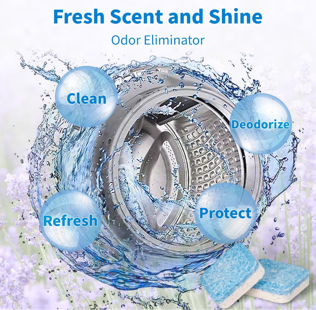 Washing Machine Cleaner Tablets – Deep Foaming Washer Cleaner for Odor, Grime & Hard Water Build-Up