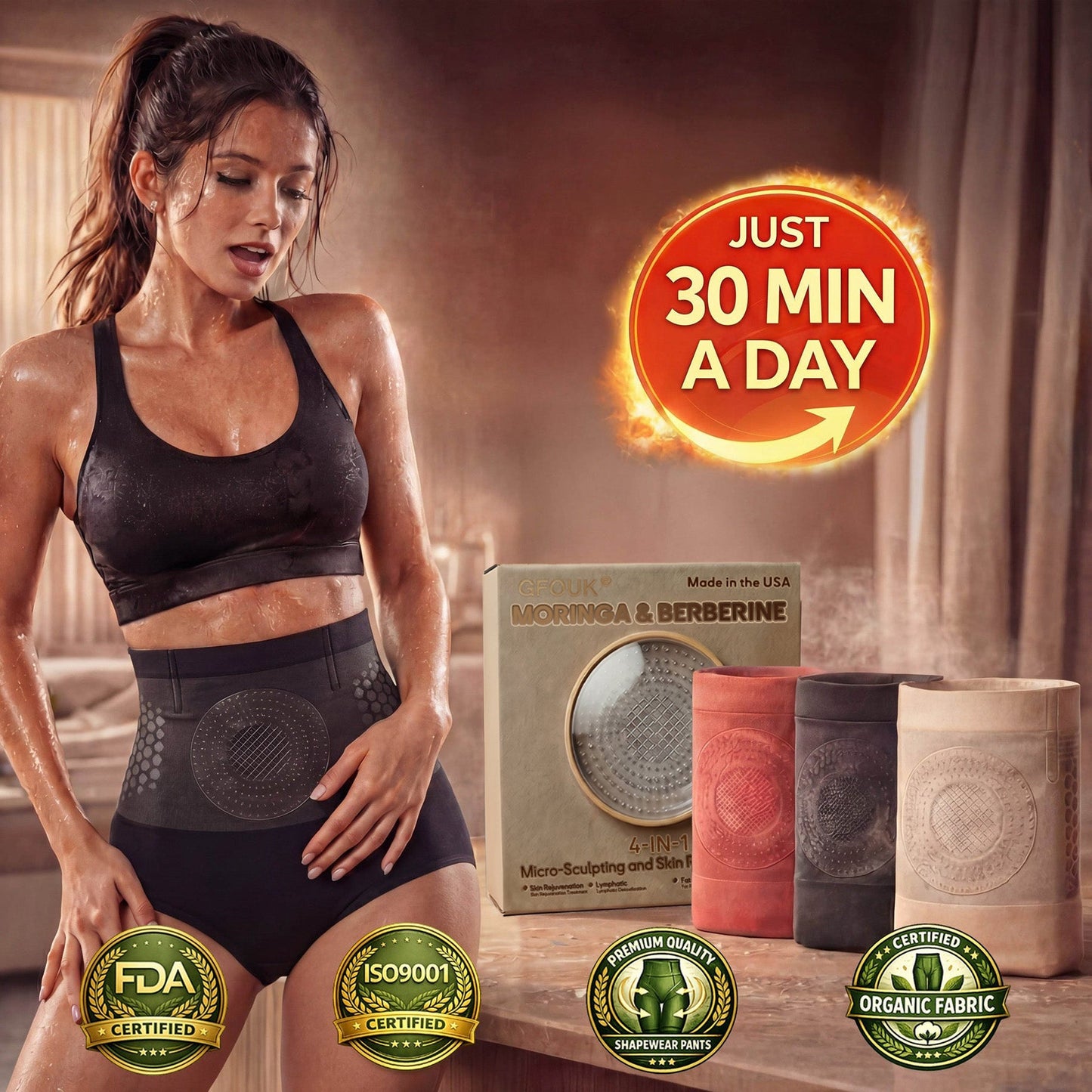🇺🇸 Official Store | GFOUK® 🍹 2026 Moringa & Berberine 4-in-1 Micro-Particle Sculpting & Fat-Burn Shorts 👍