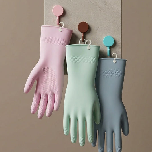 Budryla Reusable Dishwashing Gloves with Hanging Hooks, Waterproof Rubber Household Gloves for Kitchen, Cleaning, and Dishwashing, 1 Pair