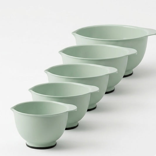 Budryla Nesting Mixing Bowls Set of 5, Large to Small Kitchen Bowls for Baking, Cooking and Food Storage, Dishwasher Safe, Space Saving Design, Mint Green, Includes 1.5QT, 2.5QT, 3.5QT, 4.5QT, 5.5QT