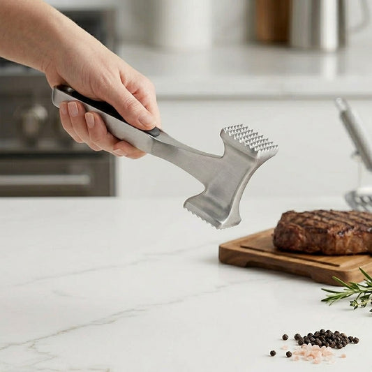 Budryla Premium Metal Meat Mallet - Versatile Kitchen Tool for Tenderizing and Flattening, Elegant Brushed Steel Finish, Durable and Dishwasher Safe Gourmet Accessory